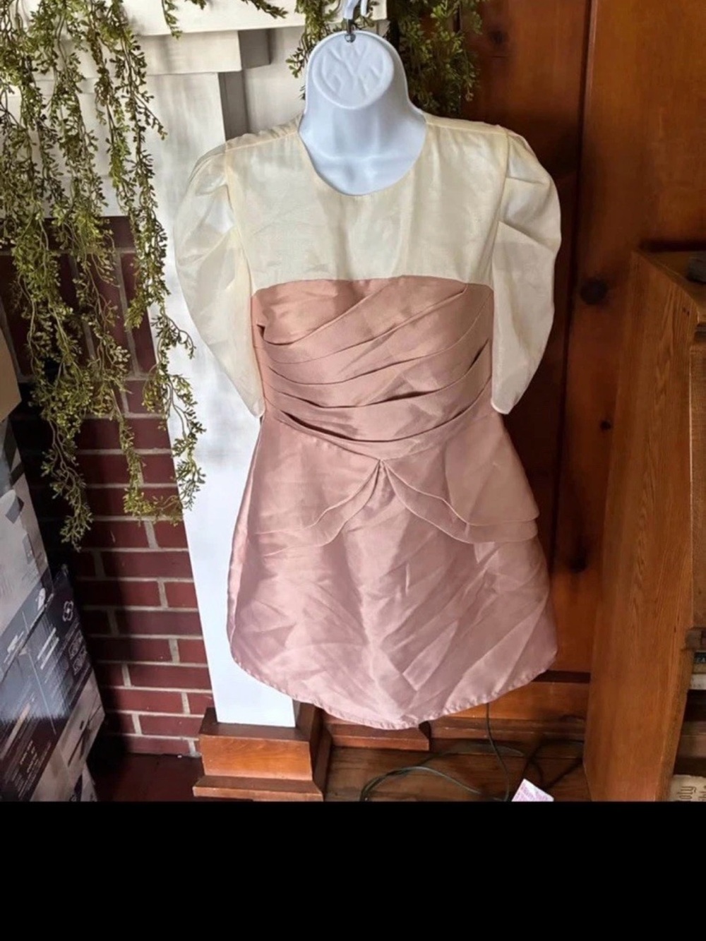 Dolce Vita Ivory and Blush Pink Puff-Sleeve Mini Dress